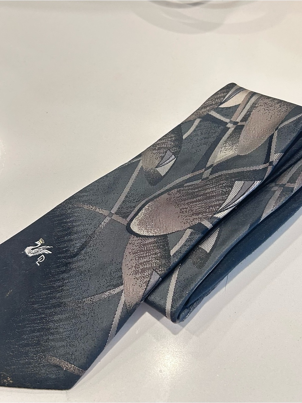 Vintage Don Loper Beverly Hills Mens Tie Black Gray Abstract Geometric Necktie